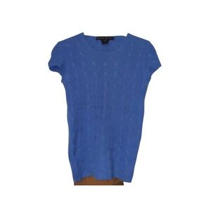 Ralph Lauren Cable Knit Sweater Women S Blue 100% Cashmere Slim Fit Short Sleeve